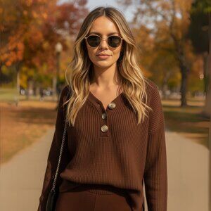 Alala Spencer Sweater, Cotton Blend V Neck Knit with Hi Low Hem, NWT